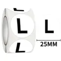 Round clothing size L label stickers roll, 25mm diameter adhesive apparel markers. - L / 500 Sheets/Roll / Black