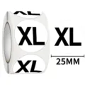 Round XL size clothing labels roll, 25mm diameter white stickers for garment retail stock. - XL / 500 Sheets/Roll / Black