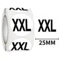 Roll of XXL clothing size label stickers, round blank sticker with 25mm diameter mark. - 2XL / 500 Sheets/Roll / Black