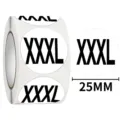 Round XXXL clothing size label stickers roll, 25mm diameter garment size sticky labels for apparel retail. - 3XL / 500 Sheets/Roll / Black