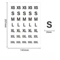 Round clothing size label stickers sheet, includes XS to XXXL sizes for apparel and retail. - 10 Sheets/Pack / Black