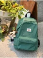 Grüner Canvas lässiger Studentenschulrucksack leichter täglicher Reise-Rucksack mit Hundependant. - Grün Mit Schlüsselanhänger