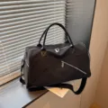 Sac de voyage noir en toile avec fermeture éclair diagonale, grande capacité sport. - Noir