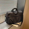Black large capacity travel duffel bag with cute star pattern, casual shoulder tote bag for daily. - Black