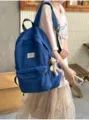 Lässiger blauer Damen Canvas Rucksack, großer Kapazität Schulrucksack für Freizeit und Reisen. - Blau Mit Anhänger