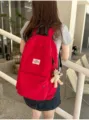 Große rote Canvas-Rucksack lässige Studenten Schultasche leichter Reise Tagesrucksack - Rot Mit Anhänger
