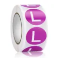 Purple round clothing size L sticker roll, adhesive labels for apparel, hats, and shoes. - L / Purple