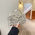 Borsa da sera argentata con texture liquida, manico superiore e catena per donna. - Stile 1 / Argento