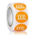 Runde Kleidergrößen Aufkleber Rolle, orange Sticker mit XXXL Text für Bekleidung Kennzeichnung. - 3XL / Orangerot