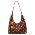 Retro polka dot shoulder bag for women, large capacity casual daily underarm handbag. - With Pendant / Brown