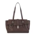 Vintage brown leather shoulder bag, soft large capacity commuter tote with adjustable straps. - Coffee