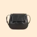 Black leather saddle bag minimalist women crossbody bag stylish everyday shoulder bag - Black