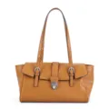 Vintage brown soft leather shoulder bag for women, large capacity commuter tote with metal clasp. - Brown
