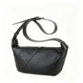 Black leather dumpling shoulder bag, minimalist casual crossbody bag for women spring new. - Black