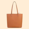 Classic brown leather tote bag for women, large capacity minimalist shoulder bag for daily use. - Brown