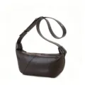 Dark brown leather dumpling shoulder bag, stylish croissant design for women daily. - Coffee
