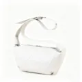 White leather shoulder bag, minimalist crescent dumpling handbag with adjustable strap. - Off White