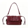 Burgundy leather shoulder bag, stylish pleated hobo purse with drawstring for women daily - Burgundy