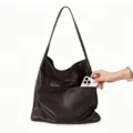Brown leather hobo shoulder bag, large capacity vintage commuter tote with front pocket. - Coffee