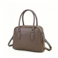 Brown leather Boston bag, stylish top-handle handbag and crossbody shoulder purse for women. - Dark Gray