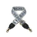 Ethnic style woven replacement bag strap, blue geometric embroidered wide shoulder strap with hooks. - Empty Valley and Sea