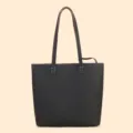 Black genuine leather tote bag for women, large capacity minimalist shoulder bag variant. - Black