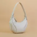 Beige leather shoulder bag, trendy crescent hobo bag for women, stylish commuting handbag. - White
