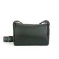 Dark green leather cylindrical shoulder bag with stylish woven strap for women daily wear. - Green