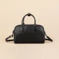 Black leather boston bag for women, retro fashion crossbody handbag, chic pillow bag daily use. - Black