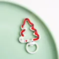 Christmas tree spring clasp detail, metal enamel DIY jewelry accessory and bag pendant closeup. - High-Quality Hand-Painted Enamel in White