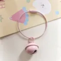 Detailed view of the pink metal keyring with a cute painted bell and steel wire loop. - Pink Wire Ring with 22mm Bell