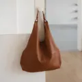 Genuine leather slouchy hobo tote bag for women, large capacity urban commute shoulder bag. - Brown
