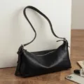 Black leather hobo bag, vintage pillow shoulder purse with zipper closure and adjustable strap. - Black
