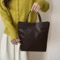 Korean style solid color casual dark brown tote bag, large capacity shoulder bag for women. - Coffee