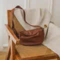 Elegance genuine leather women shoulder bag, stylish brown dumpling crossbody bag daily use. - Brown