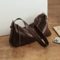 Vintage genuine leather pillow shoulder bag, large capacity hobo underarm bag for women. - Coffee