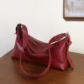 Red leather hobo shoulder bag, stylish vintage pillow purse with large capacity for women. - Red
