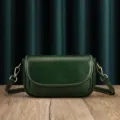 Dark green leather crossbody bag, stylish niche design shoulder bag for modern women. - Emerald Green