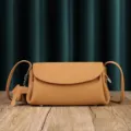 Genuine leather crossbody bag for women, soft cowhide casual shoulder bag with elegant flap design. - Cookie