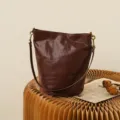 Genuine leather bucket bag for women vintage brown shoulder crossbody bag large capacity handbag - Mocha Coffee