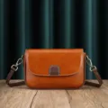 Retro contrast color leather small square shoulder bag, top layer cowhide chic design - Sunset Yellow