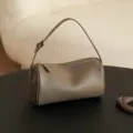 Minimalist cylindrical shoulder bag, soft leather texture casual crossbody pillow bag for daily commute. - Gray