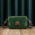 Retro green leather shoulder bag, stylish contrast color design, top layer cowhide handbag - Emerald Green