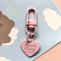 Pink metal keychain cute heart pendant detailed close up baked paint accessory charm - Pink