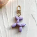 Purple balloon dog keychain cute rubber bag charm metal clasp fashion accessory gift - Purple