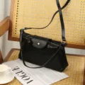 Black genuine leather underarm shoulder bag, vintage casual commuter hobo handbag. - Black