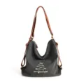 Vintage dark denim hobo tote bag for women, casual multi-carry canvas backpack main view - Black