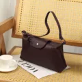 Vintage brown leather underarm shoulder bag for women, retro hobo casual tote bag - Coffee