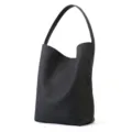 Black genuine leather bucket bag minimalist large capacity shoulder hobo tote bag for women - L / Black