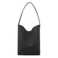 Black leather bucket bag, minimalist large capacity shoulder bag, stylish commuter tote. - S / Black